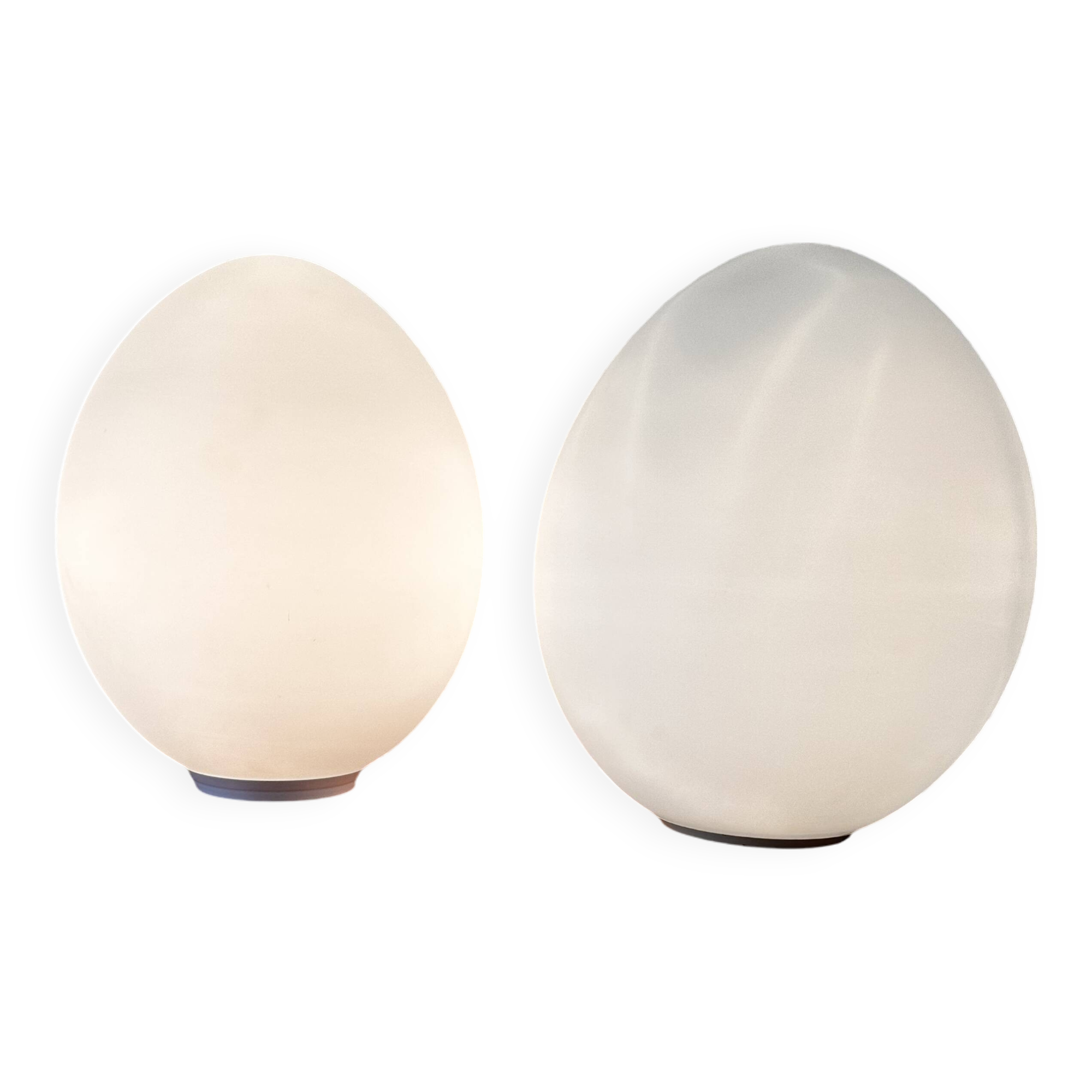 Two opal glass egg lamps