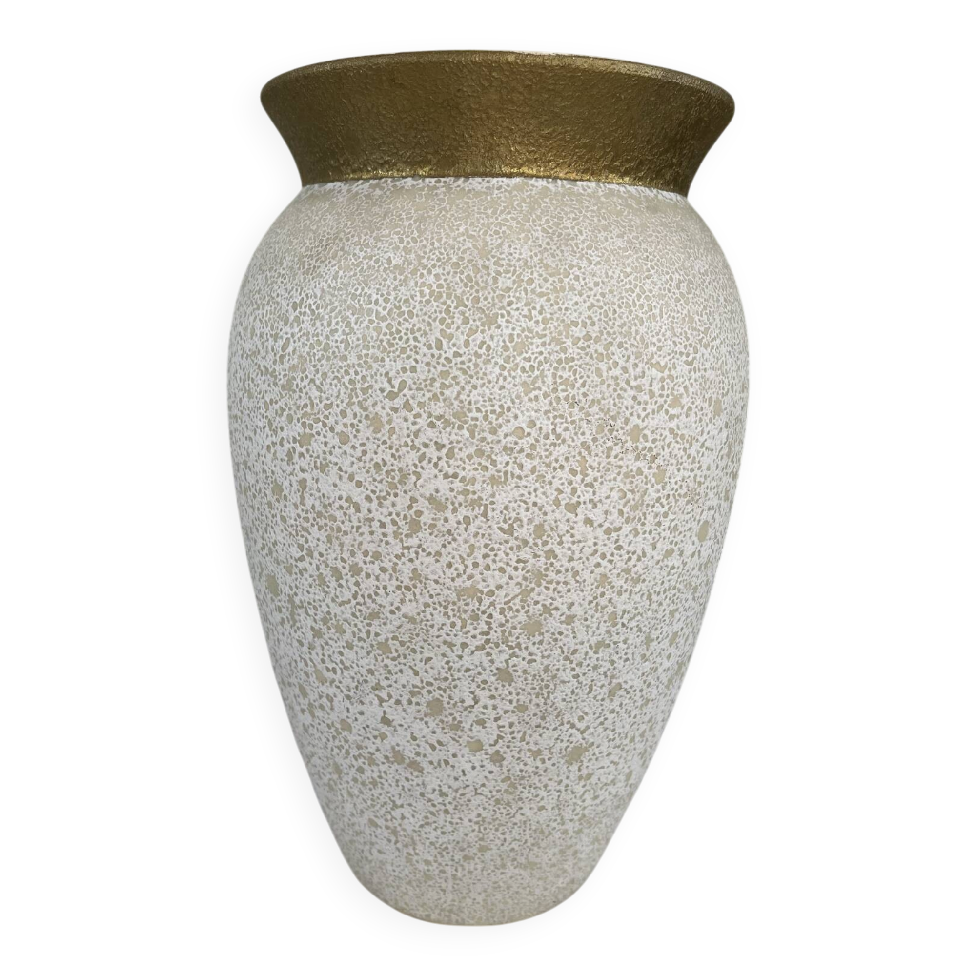 Cream speckled glazed vase with a gold rim, 1970s.
