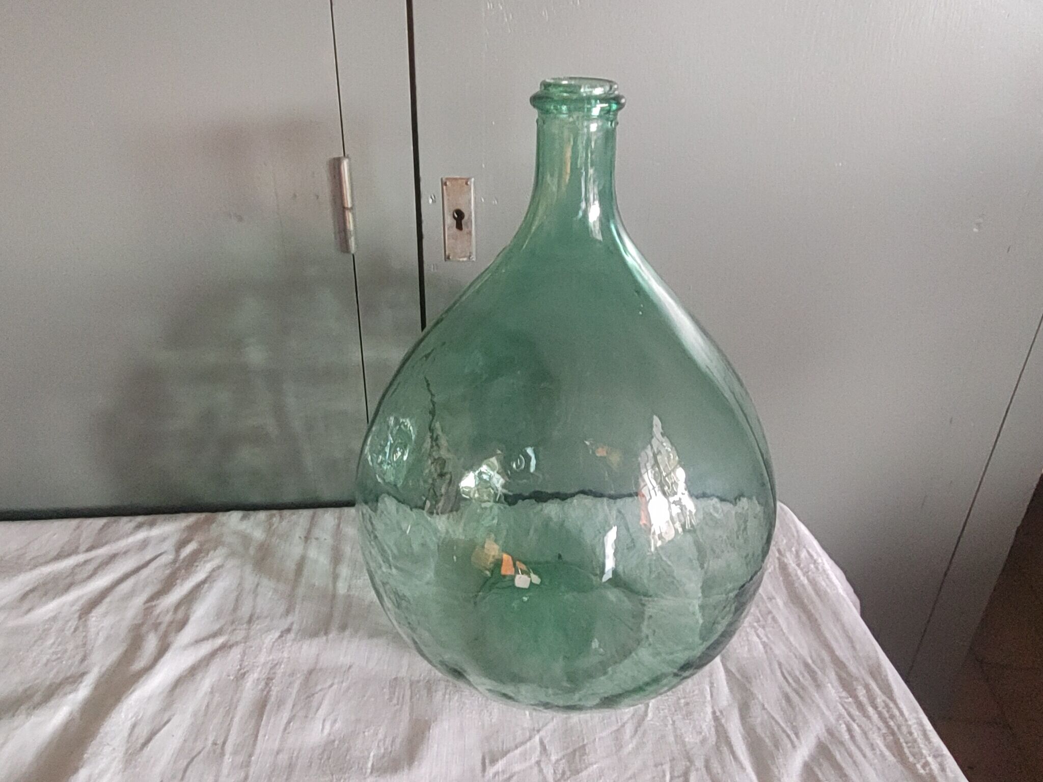 Dame jeanne ancienne verre bullé - 10 litres - hauteur 36,5 cm