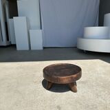 Small tripod stool low in dark brown upcycled teak