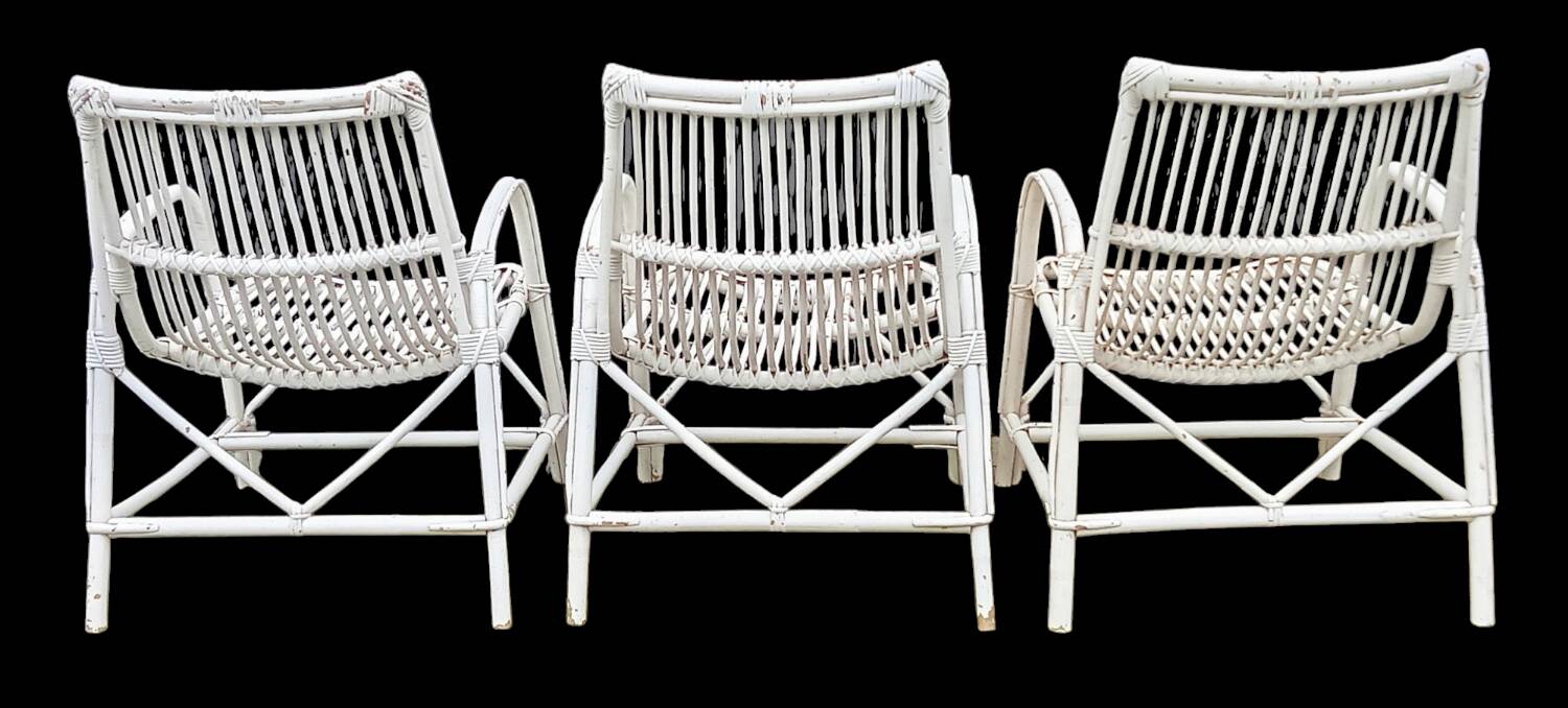 Set of 3 rattan armchairs from the 1970s
