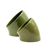 Space age set of 2 green ceramic vide poche, Sicart Italy ca. 1970