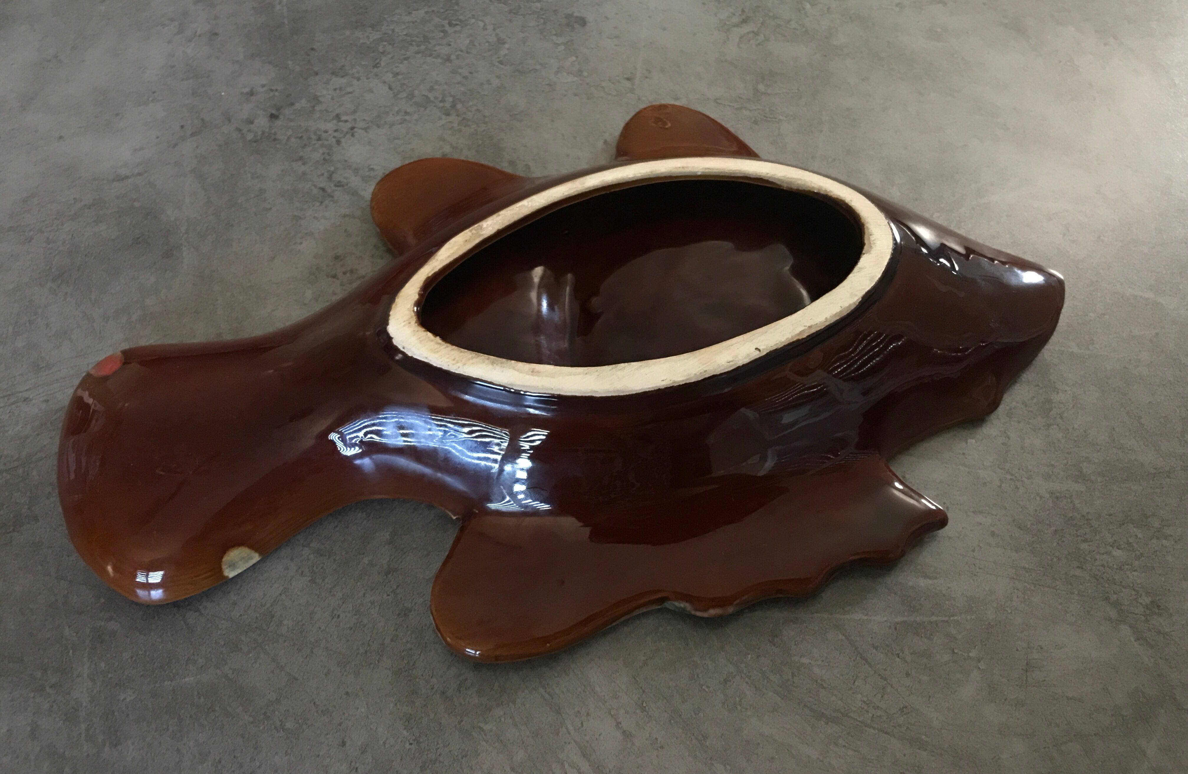 Dish with compartments for aperitif in Vallauris ceramic, vintage fish shape, 34 cm