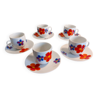 5 vintage cups. Manufacture Winterling Marktleuthen Bavaria - Floral patterns, 70s style