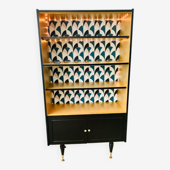 Vintage black and gold display bookcase with LED lighting