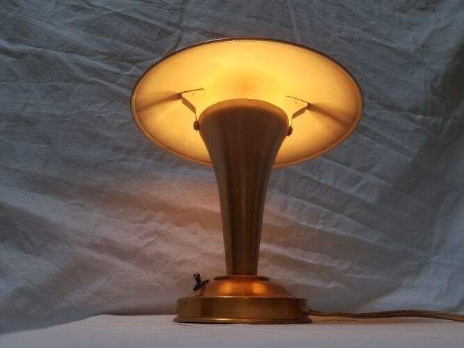 Ancienne lampe champignon en tôle cuivrée - années 40/50