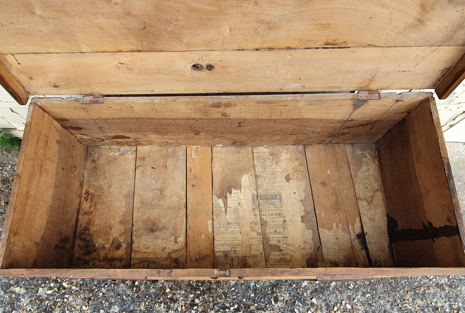 Former large wedding chest, solid wood, mid 19th century