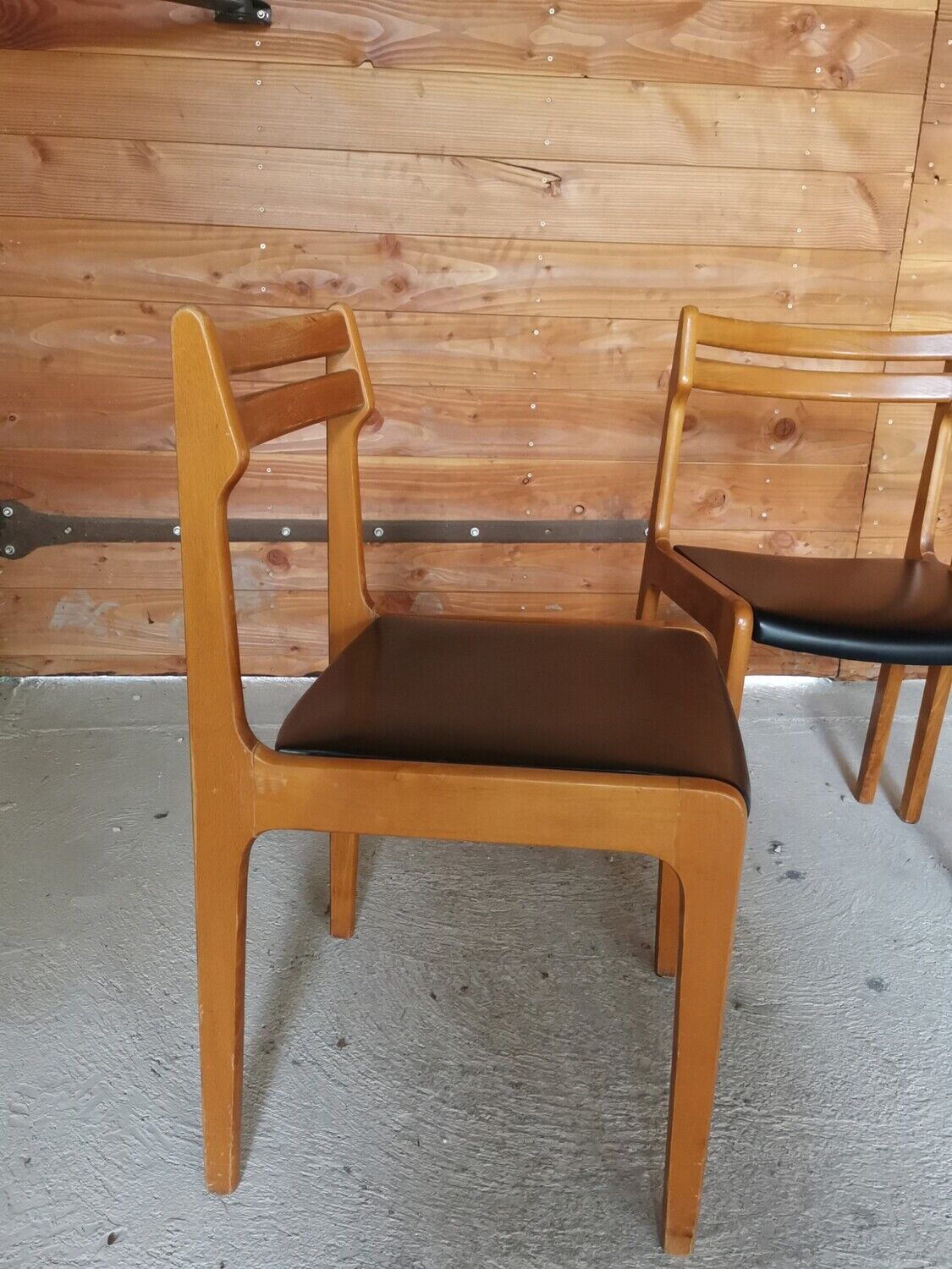 5 vintage black skai chairs