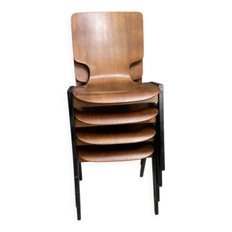 Lot de 4 chaises en bois empilables Wilkhahn années 1960