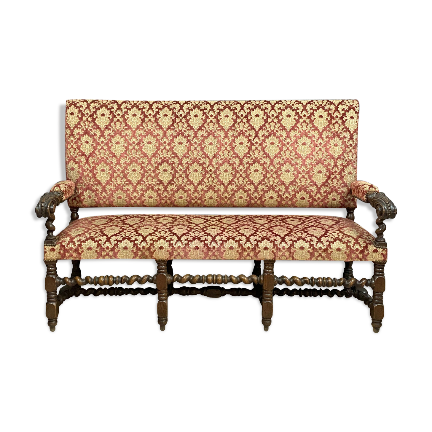 Louis XIII castle bench in solid walnut around 1850