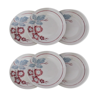 Set de 6 assiettes plates en faïence de Digoin Sarreguemines