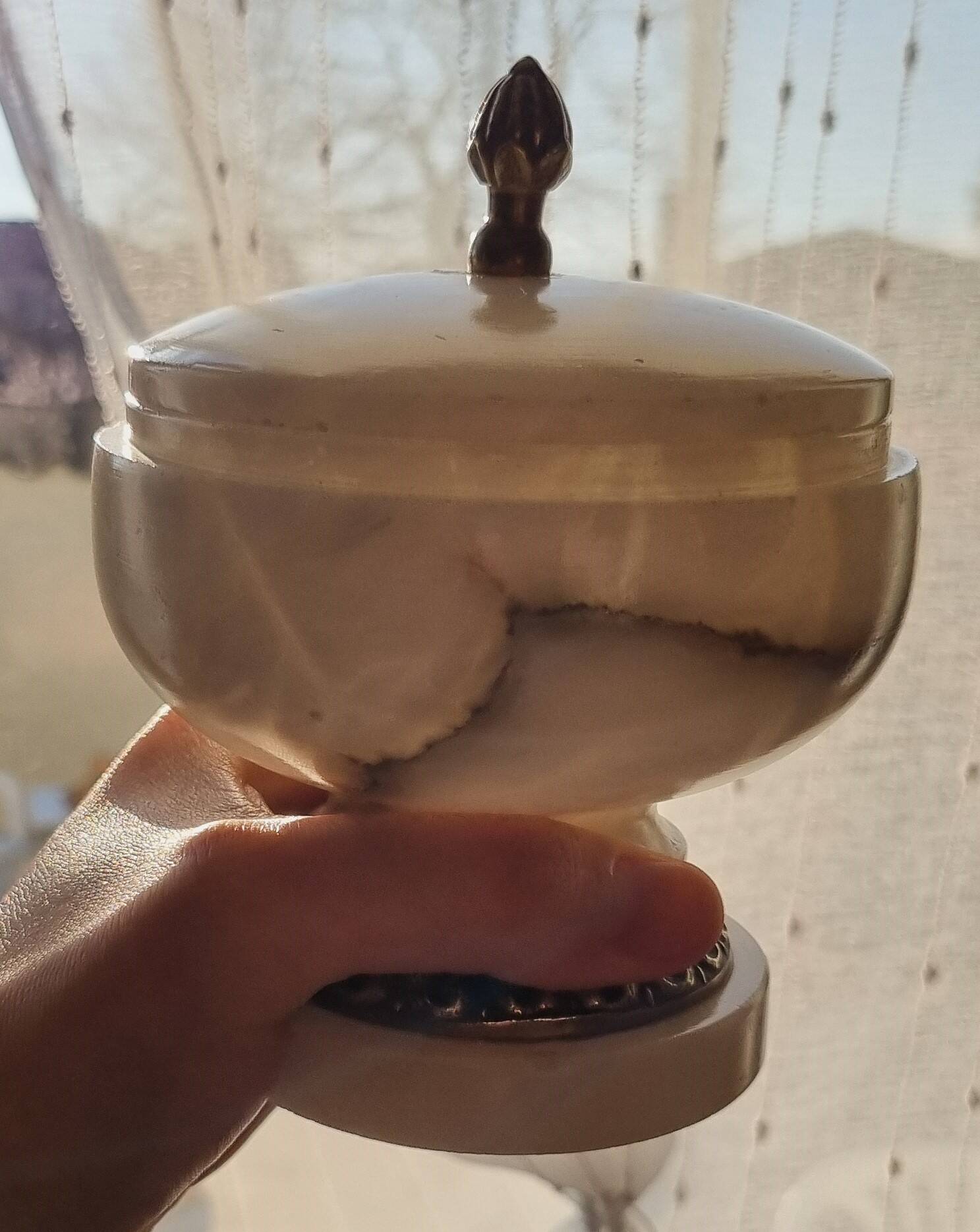Vintage alabaster and copper candy box
