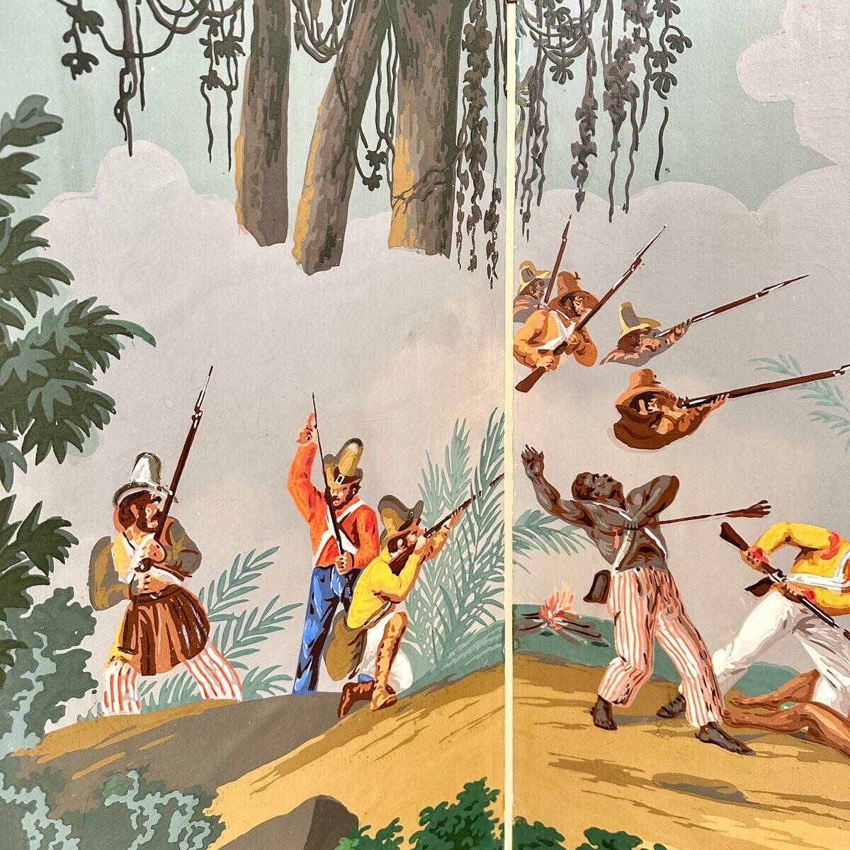 20th Century Four Panel Wallpaper Screen from Zuber, 1940s