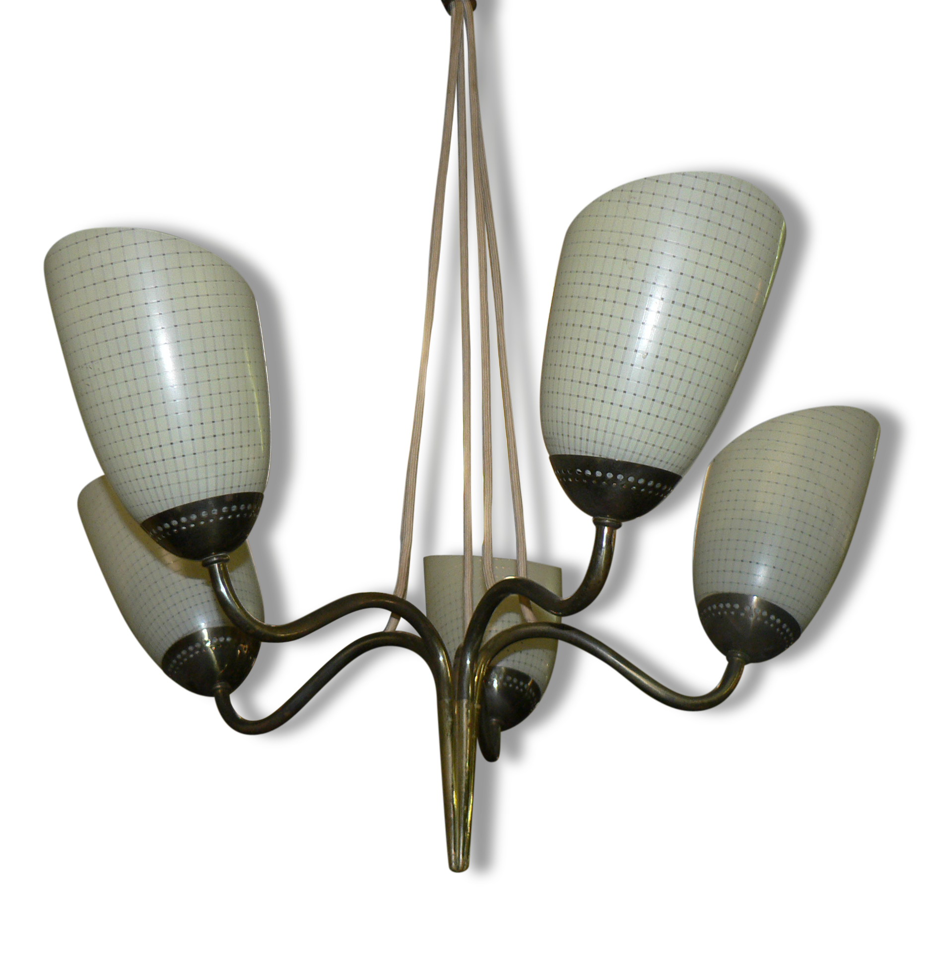 Chandelier 5 tulips 1940 50 brass