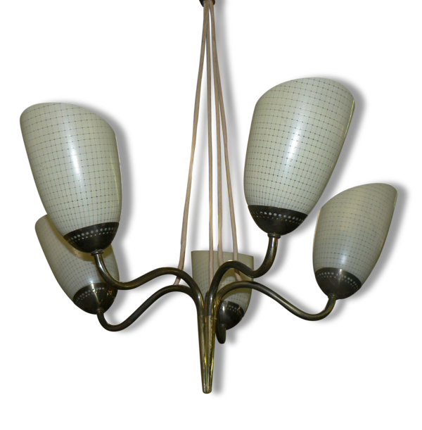 Lustre 5 tulipes laiton 1940 50