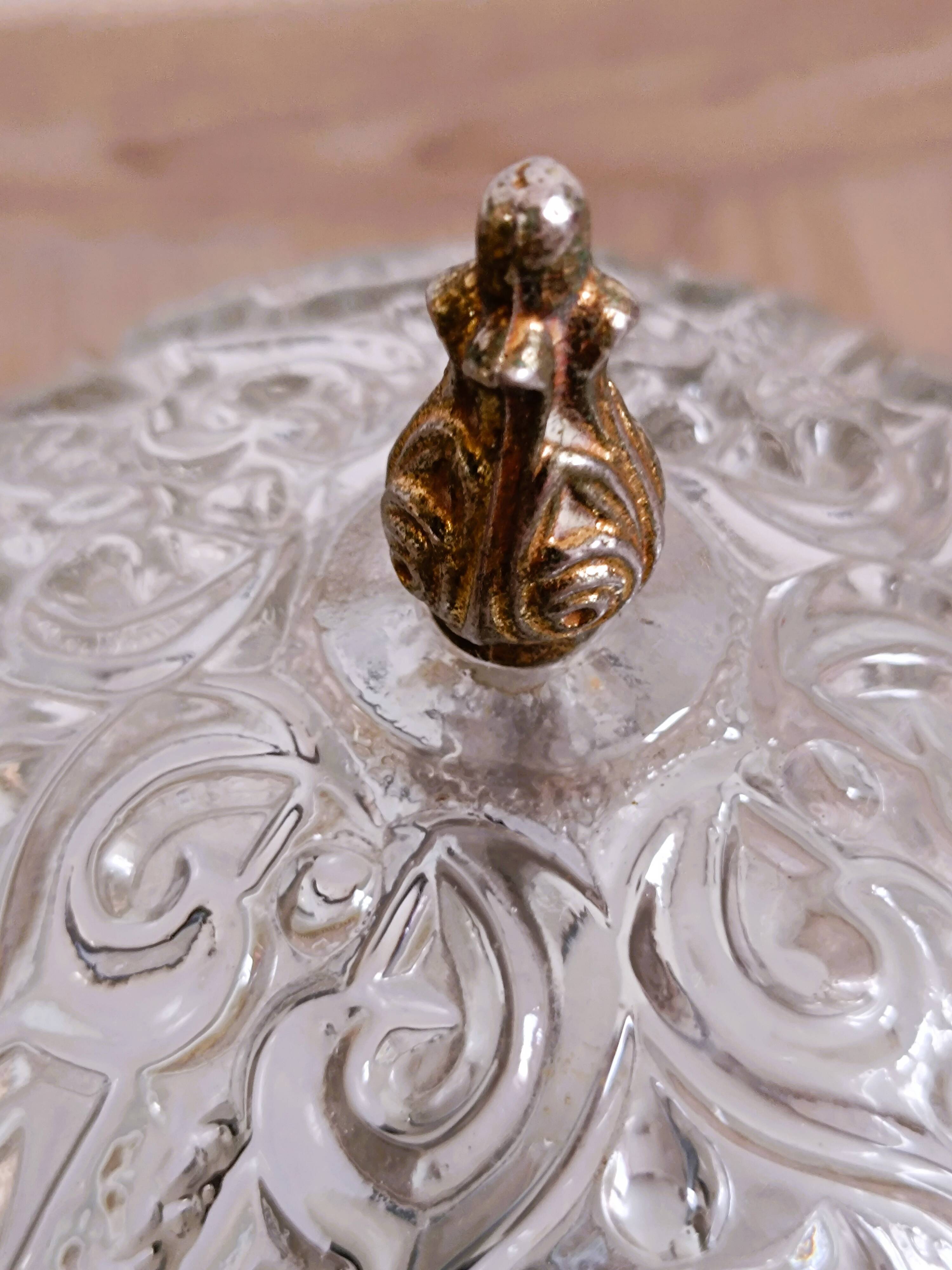 1960s molded glass ceiling light with brass crown