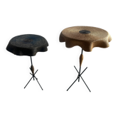 Set of 2 vintage Italian side tables in raffia.