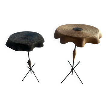 Set of 2 vintage Italian side tables in raffia.