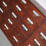 Large Antique Belgian Pitch Pine Apothecary Cabinet with Enamel Shields, 1900s
