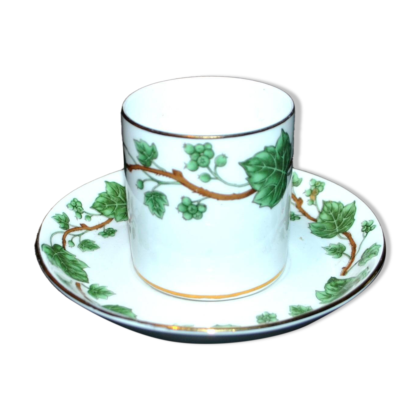 Old STAFFORDSHIRE English porcelain coffee cup litron ivy decor