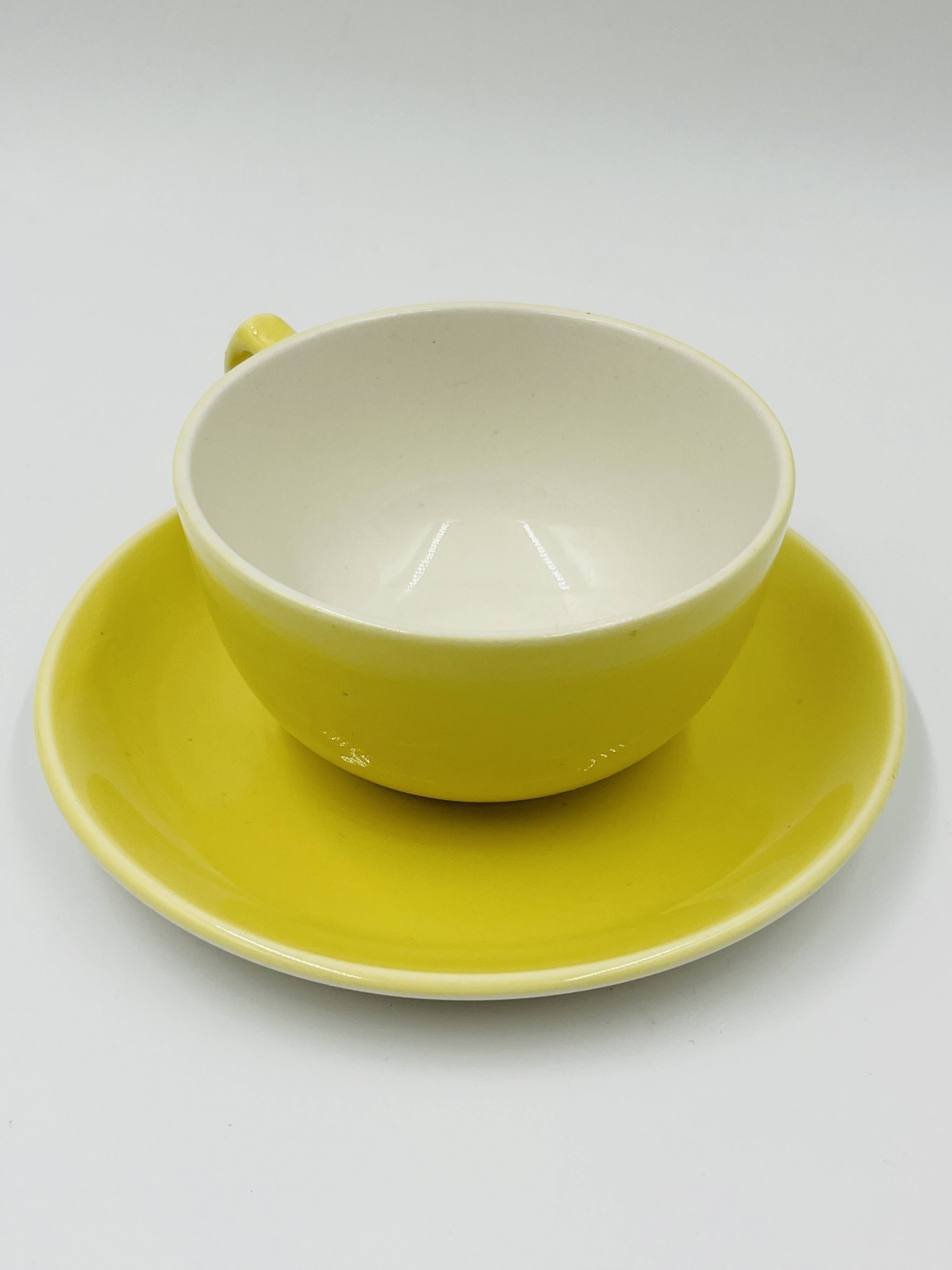 Set of 8 Vintage Boch Frères Yellow Cups and Saucers