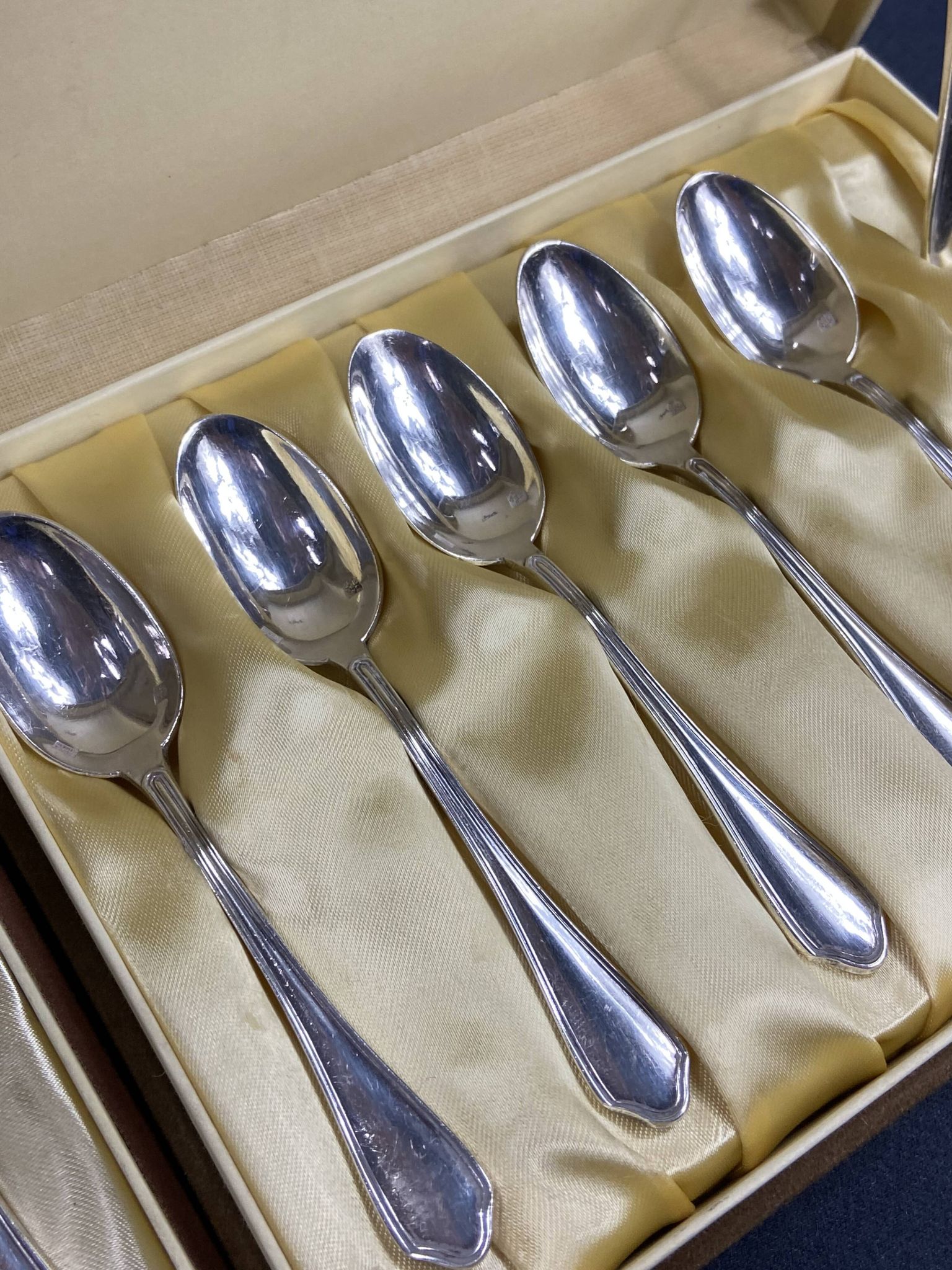 Complete set of 12 Louis XV style mocha spoons in silver-plated metal, Hermès