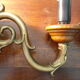 Wall lamps in wood and gilded metal, openwork glass lampshade