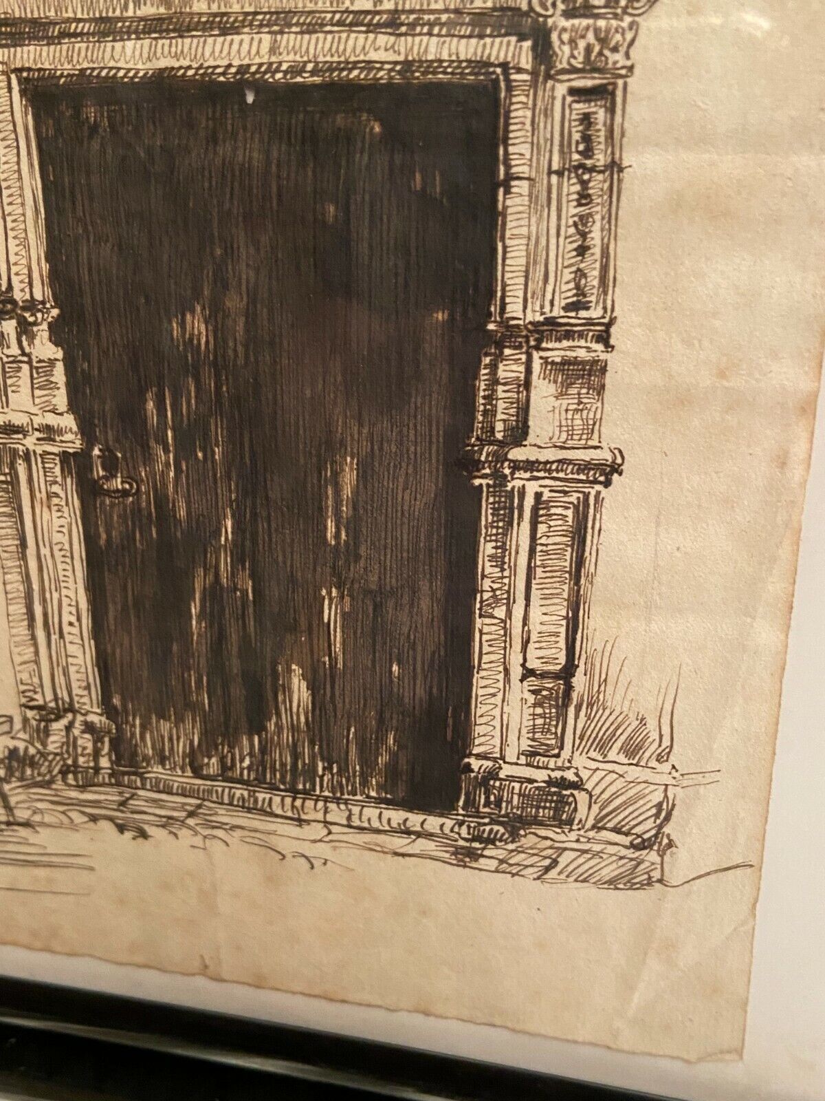 Ink drawing early twentieth century representing a Renaissance style entrance to a residence