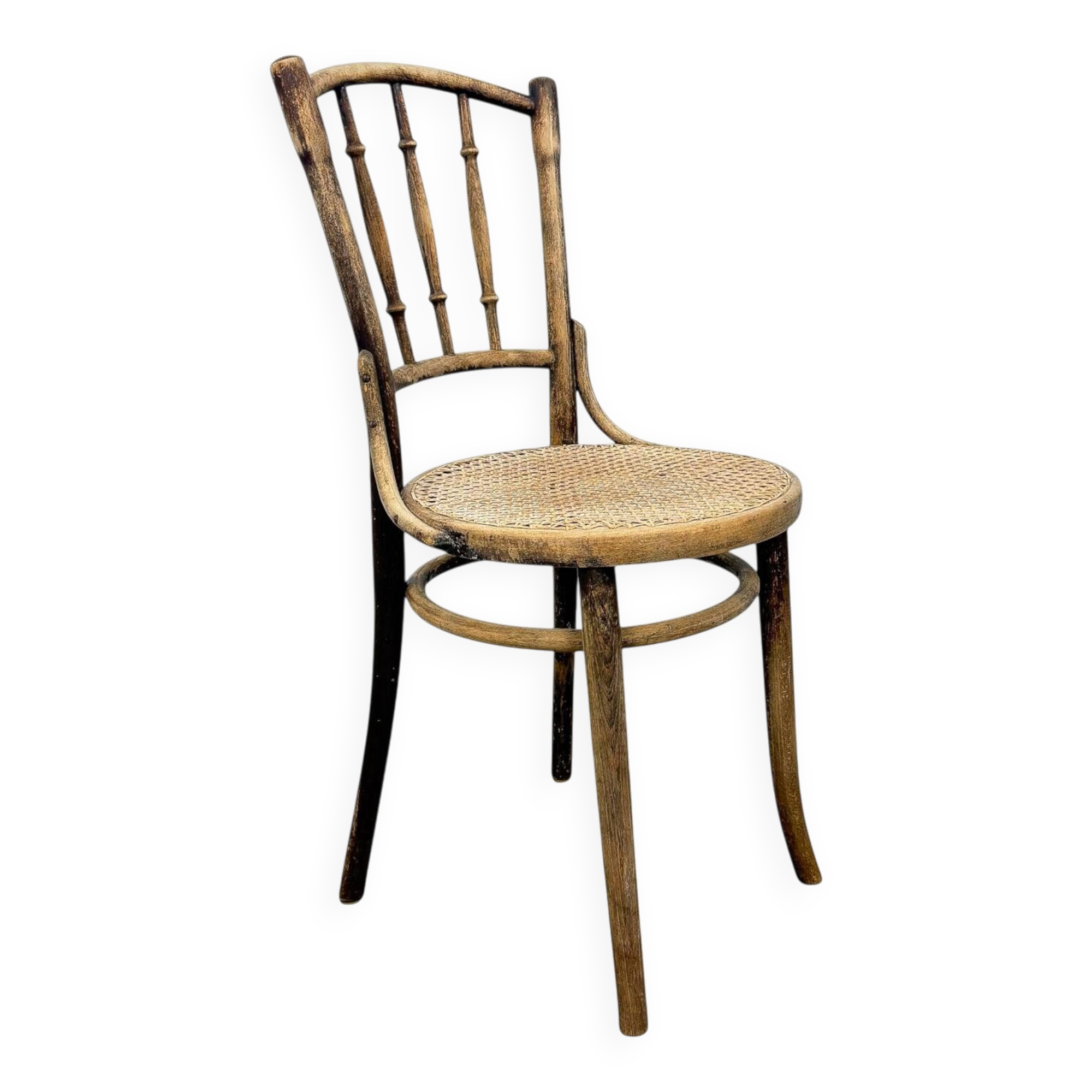 Chaise en bois courbé Thonet antique avec assise en cannage