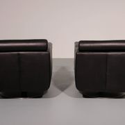 Italian modern leather swivel lounge chair steel by Natuzzi, Italy 1970