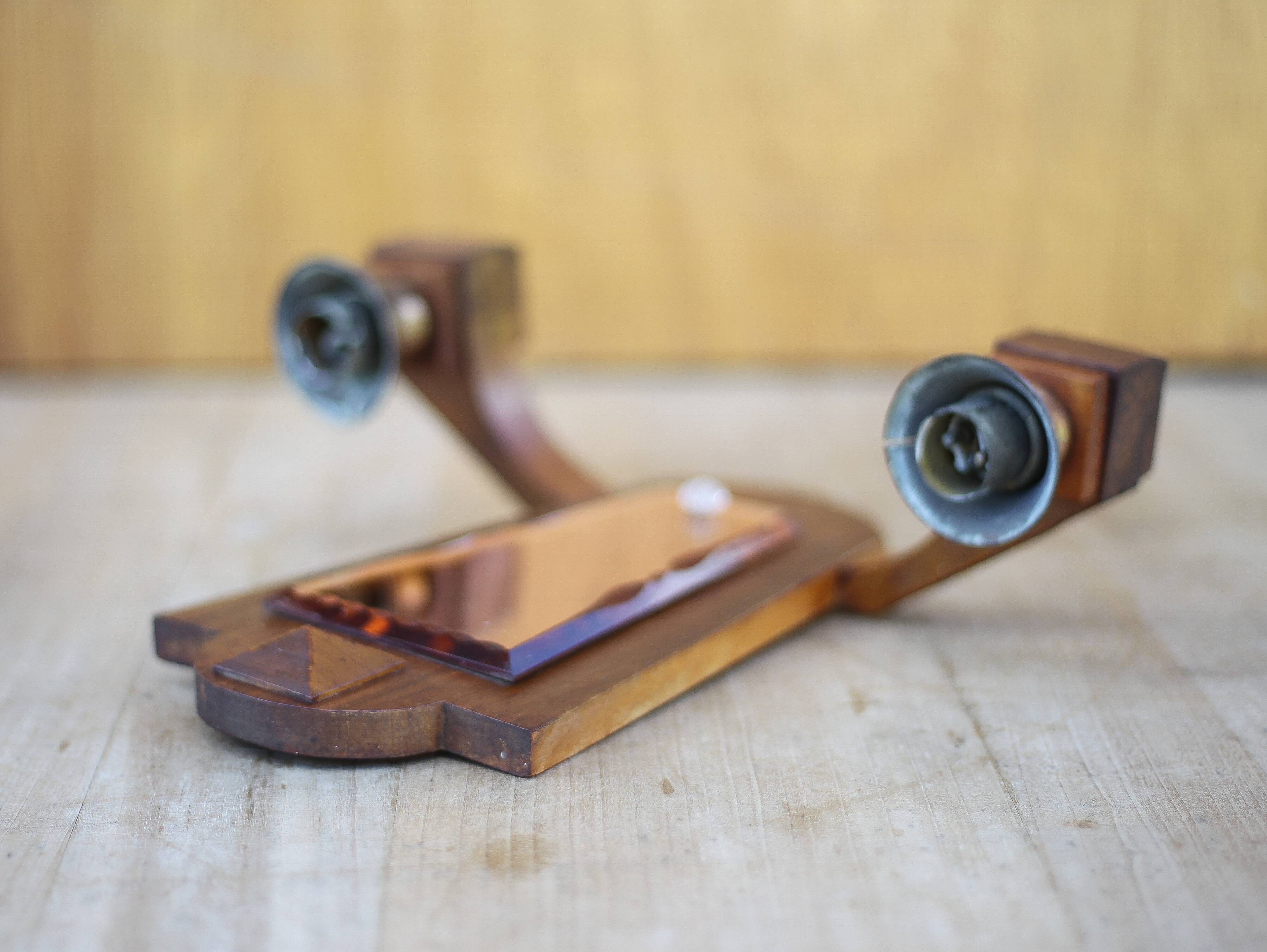 Vintage wooden wall light, wall light with art deco mirror