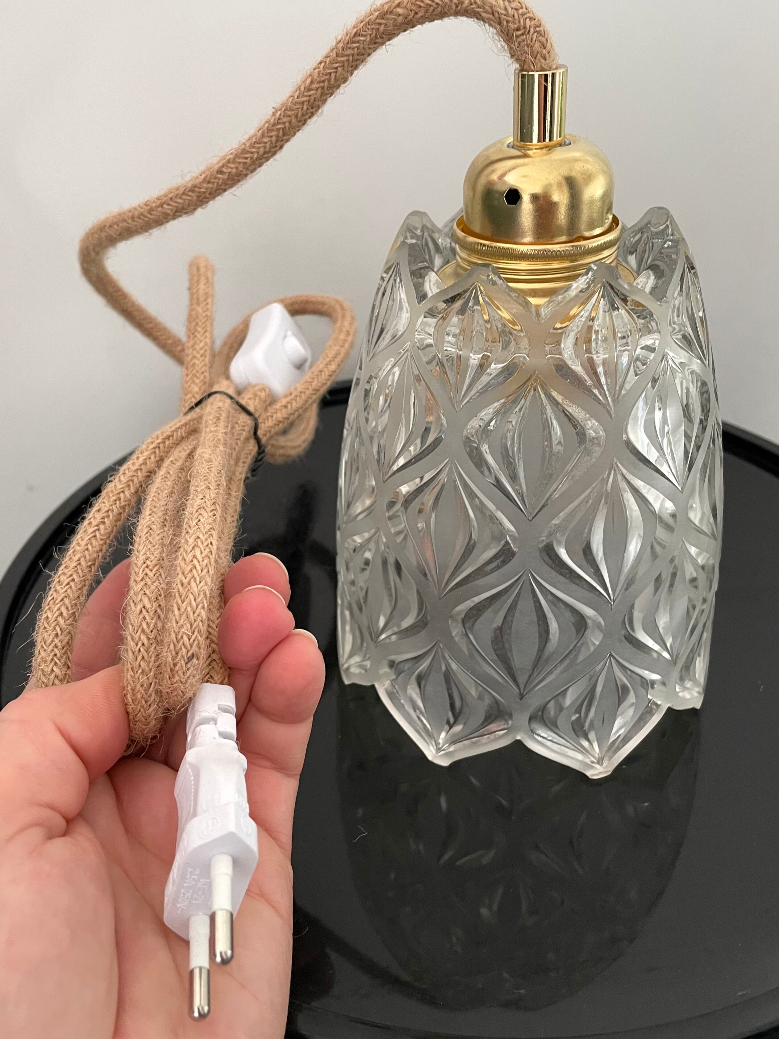 Vintage tulip pendant lamp in molded glass