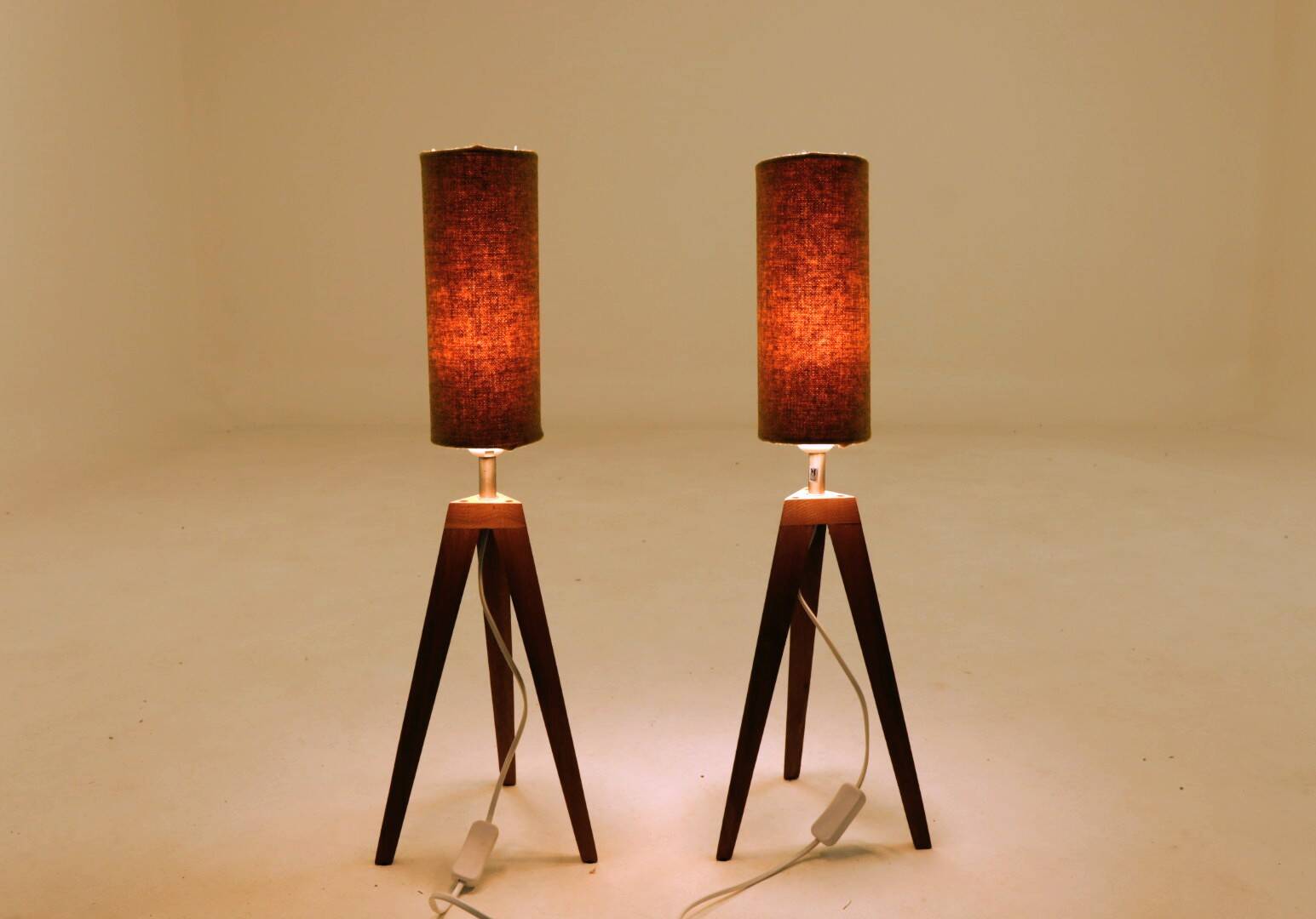 Pair of modern design teak wood lamps 1960
