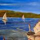 Vintage Sailboats on a River Impressionist Oil Painting on Canvas