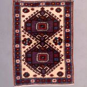 Old turkish kazak rug 129x91 cm vintage tribal carpet, red and blue large