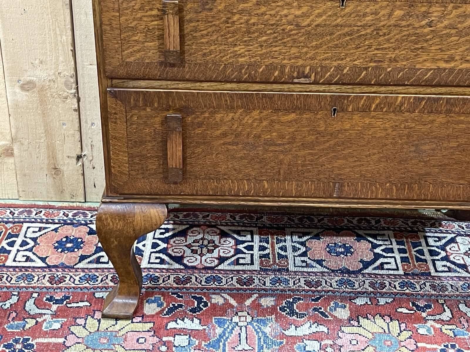 English donkey desk in oak and leather top, 1950s