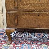 English donkey desk in oak and leather top, 1950s