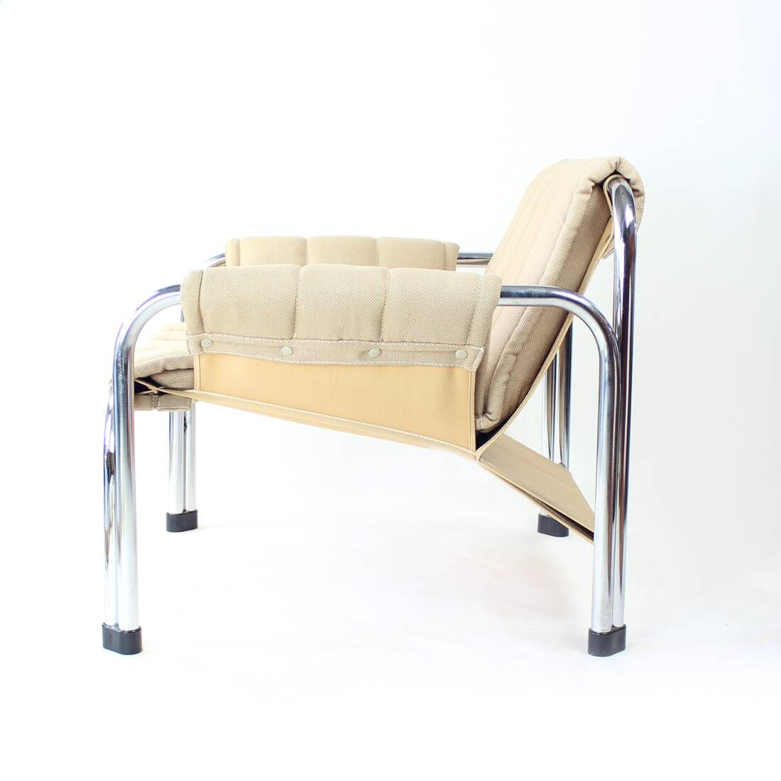 Fauteuil Lounge Par Viliam Chlebo En Chrome Et Lin, Kodreta 1979