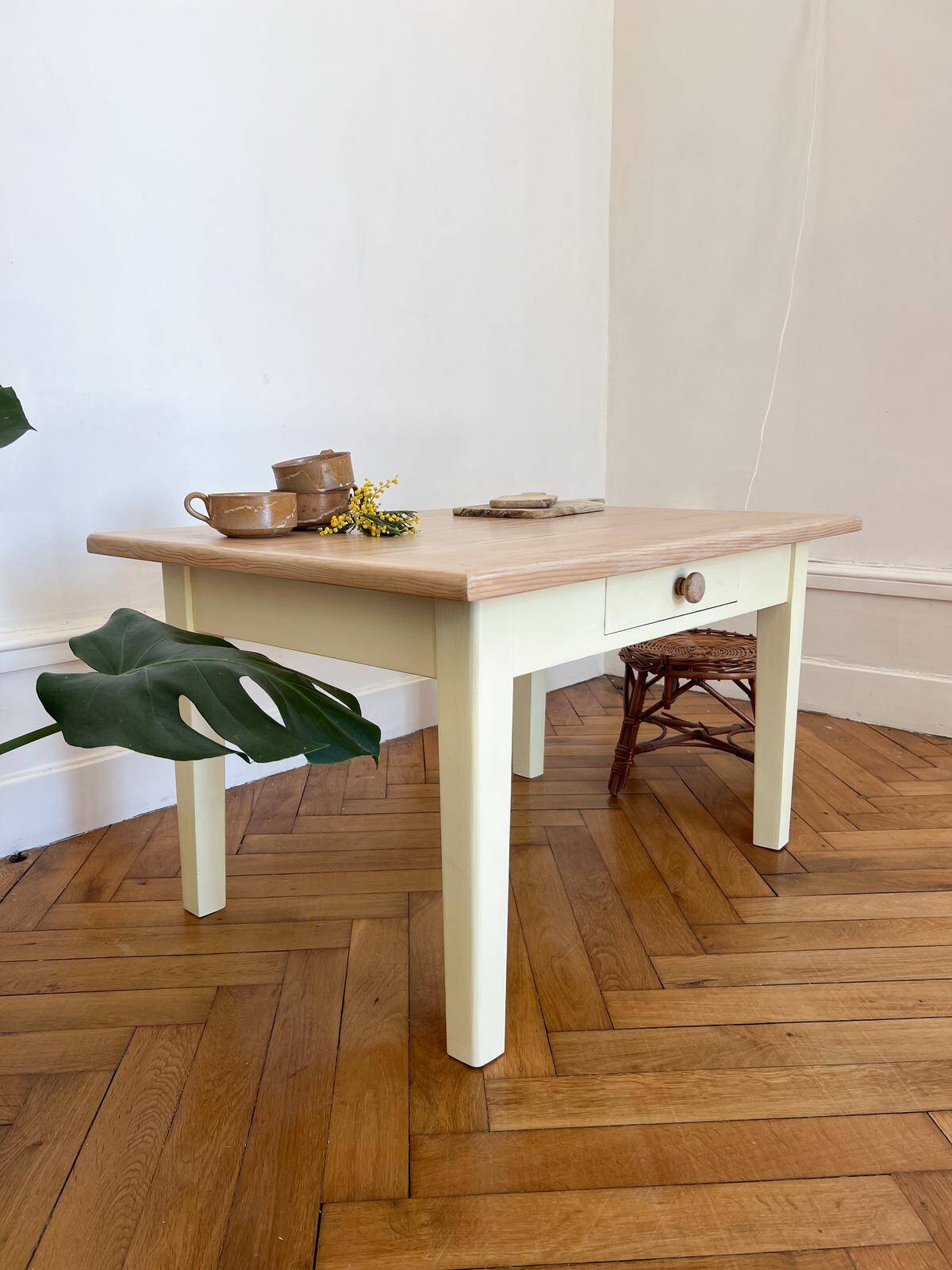 Yellow solid wood coffee table