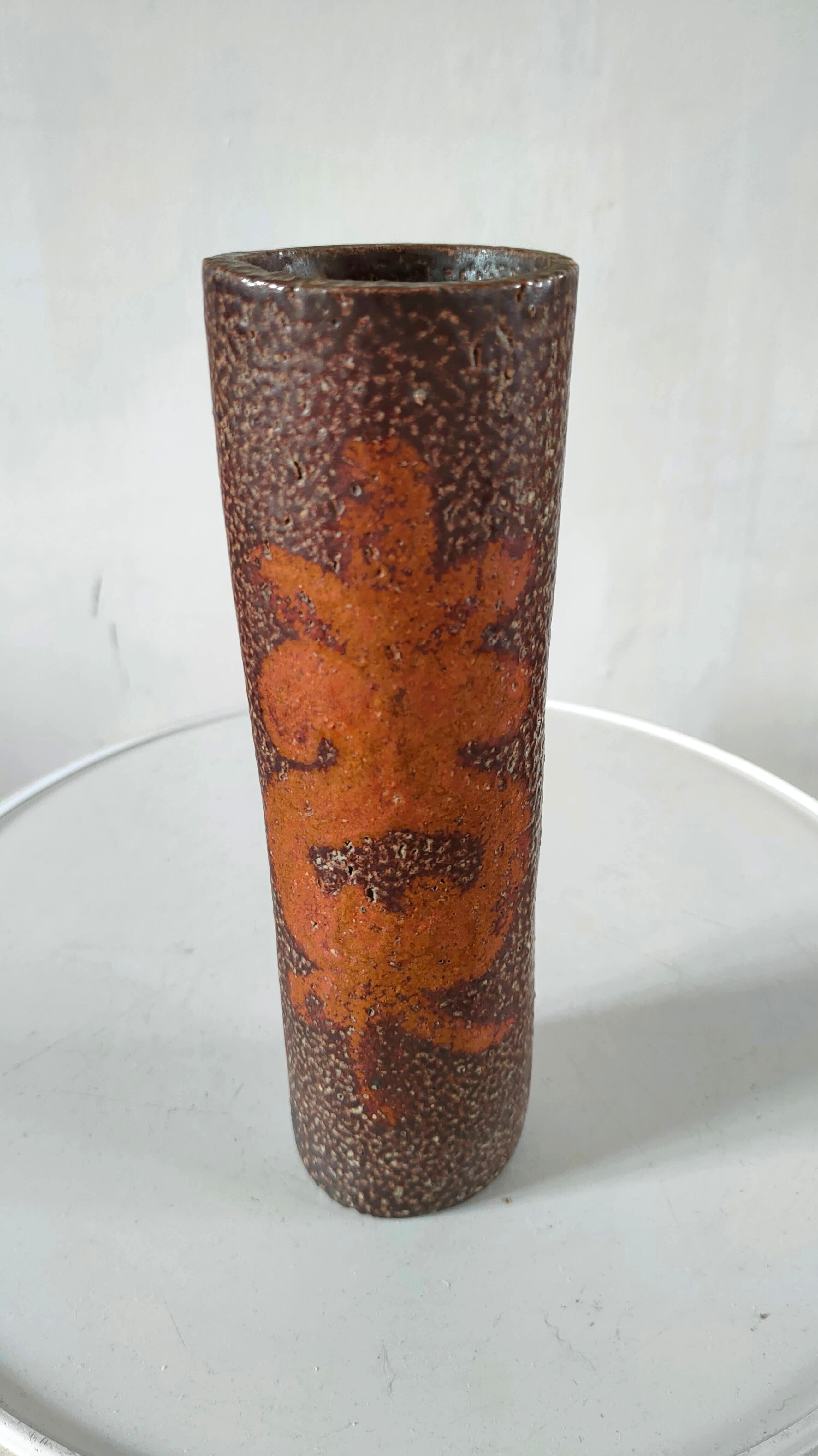 Stoneware roller vase with design decoration 70s