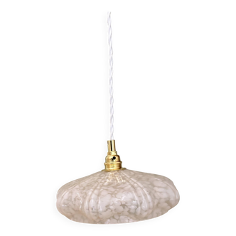 Suspension, abat-jour vintage art déco en verre de Clichy blanc