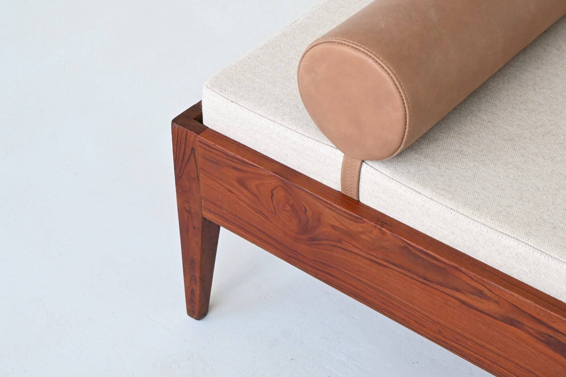 Scandinavian daybed in teak, wool and leather Denmark 1960