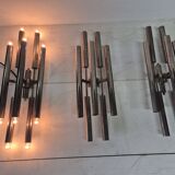 3 large 1960s wall lights in nickel-plated brass