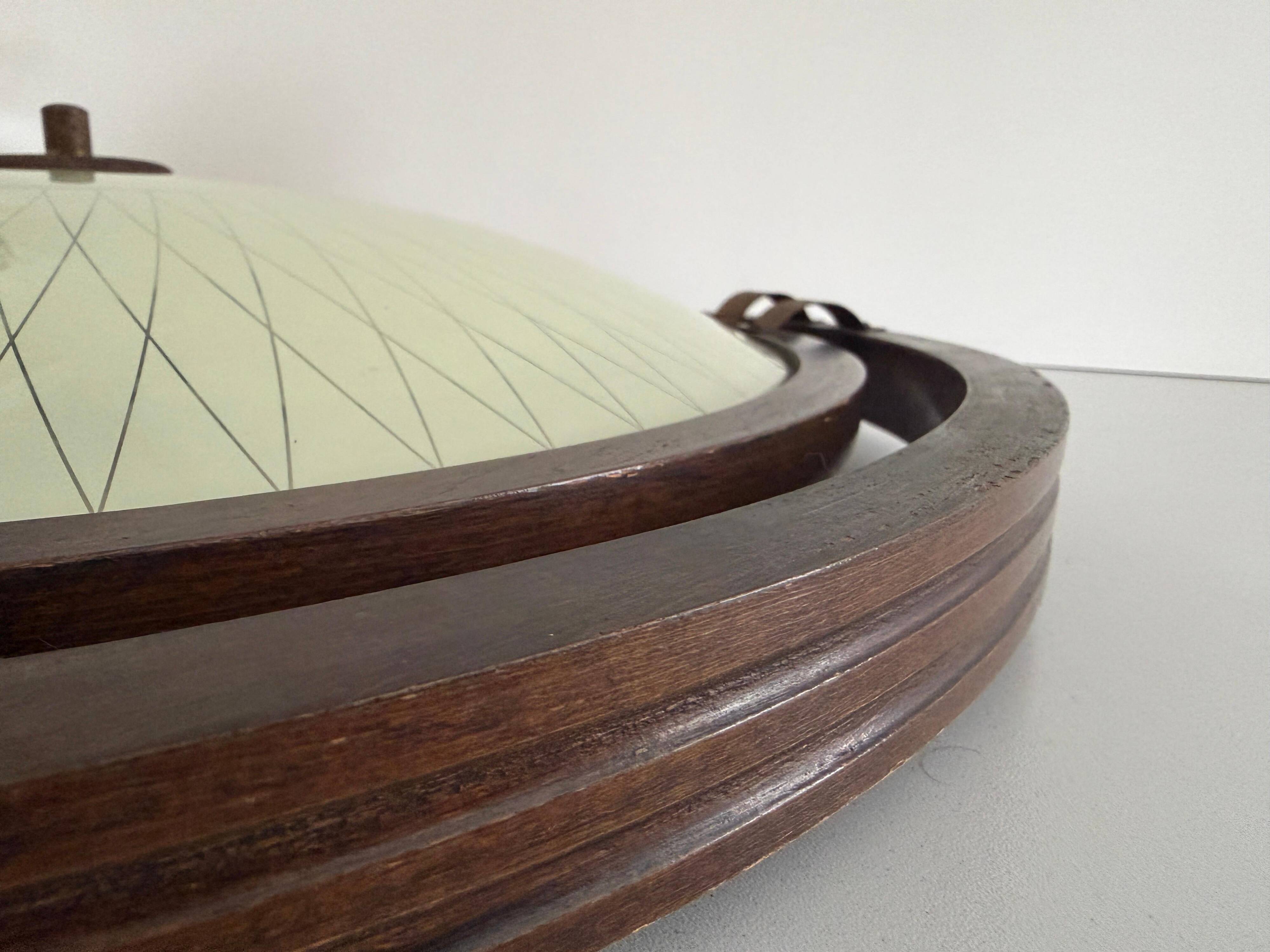 Mid-century wooden and glass framed ceiling light, 1950s, Germany