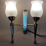 Neoclassical Torch two-arm wall lamp in solid brass, circa 1940