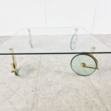 Glass coffee table with wheels, 1980s
