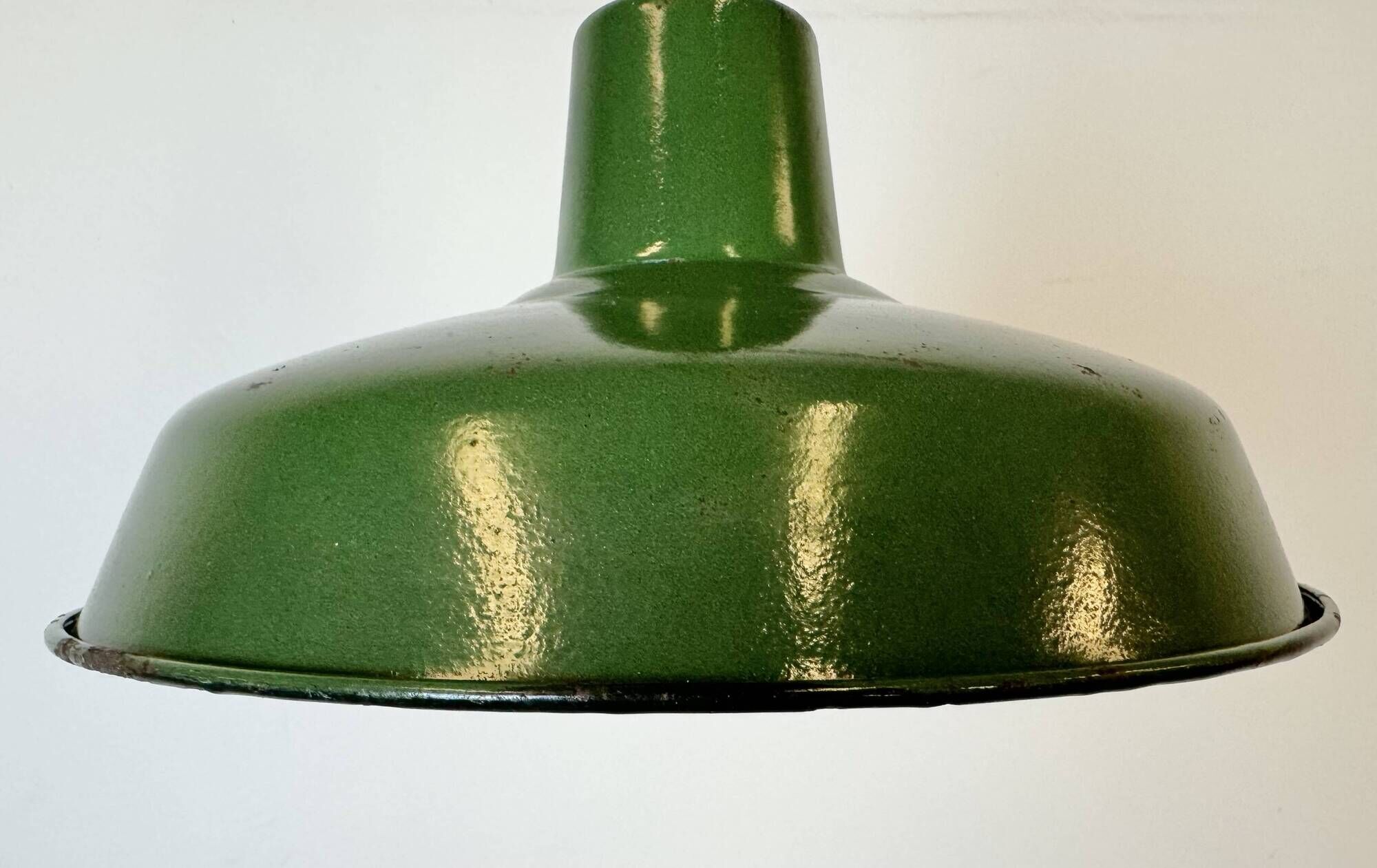 Industrial French Green Enamel Factory Lamp, 1960s