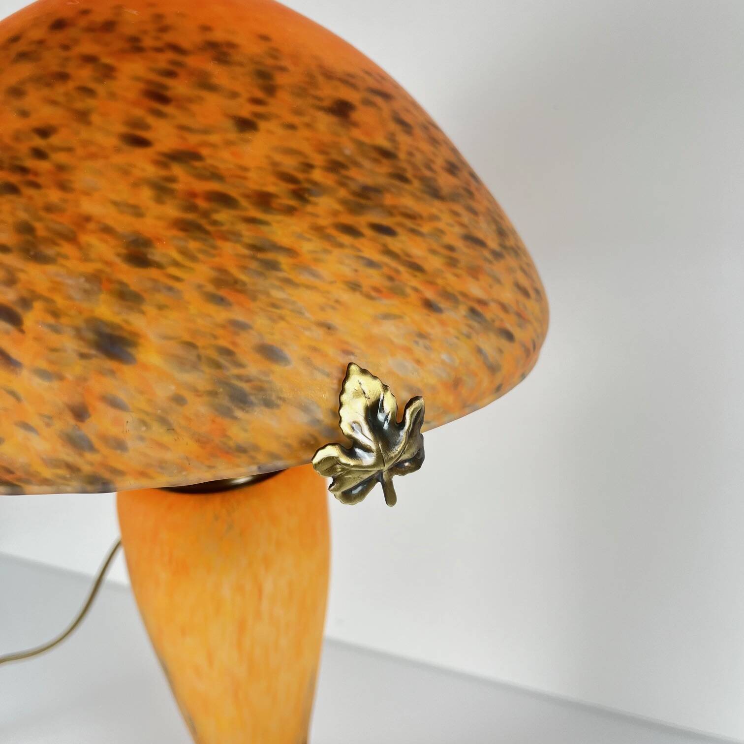 Orange speckled glass mushroom lamp, Massive, Belgium 1970.