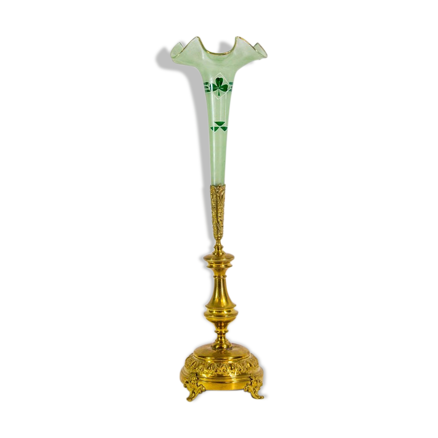 Art nouveau table vase in brass and opaline glass