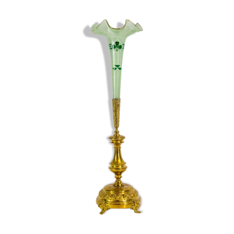 Art nouveau table vase in brass and opaline glass